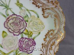 Limoges Hand Painted Signed Purple Yellow Carnations Pink Green & Gold Plate