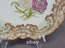 Limoges Hand Painted Signed Purple Yellow Carnations Pink Green & Gold Plate