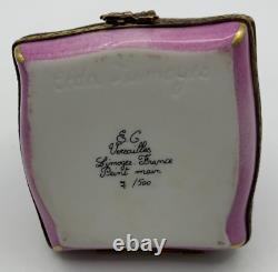 Limoges Hand Painted Striped Cat On Pink Pillow Hinged Trinket Box Signed #7/500