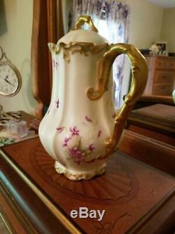 Limoges Hand Painted Violet Chocolate Coffee Tea Pot Artist Signed