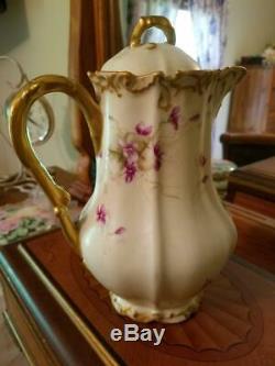 Limoges Hand Painted Violet Chocolate Coffee Tea Pot Artist Signed