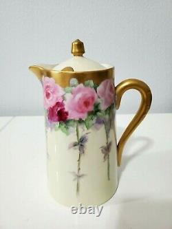 Limoges Hand Painted Violet Flower Tea Coffee Chocolate Pot /Tray, Artist Signed