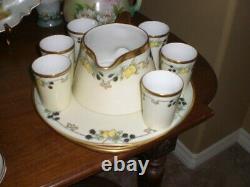 Limoges Hand Painted porcelain Cider Set consists of 6 cups, Pitcher & Tray