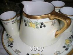 Limoges Hand Painted porcelain Cider Set consists of 6 cups, Pitcher & Tray