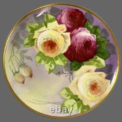 Limoges Hand Painted rose Cabinet Plate, Listed Limoges French Artist Signed, A