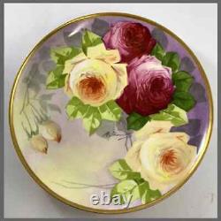 Limoges Hand Painted rose Cabinet Plate, Listed Limoges French Artist Signed, A
