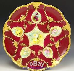Limoges Handpainted Art Nouveau Rose Pendants Jewels Raised Gold Cabinet Plate