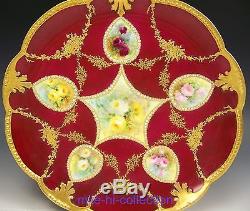 Limoges Handpainted Art Nouveau Rose Pendants Jewels Raised Gold Cabinet Plate