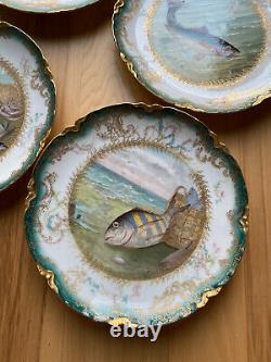 Limoges Handpainted Plates With Fish Decoration Set Of 6