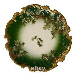 Limoges Holly Berry Pattern T & V Red Deep Green & Gold Dessert Plate 7 inches