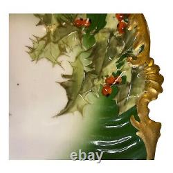Limoges Holly Berry Pattern T & V Red Deep Green & Gold Dessert Plate 7 inches