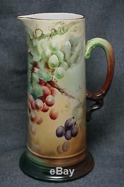 Limoges J. P. Jean Pouyat HAND PAINTED GRAPES PITCHER Signed A. F. B. 11 1/2