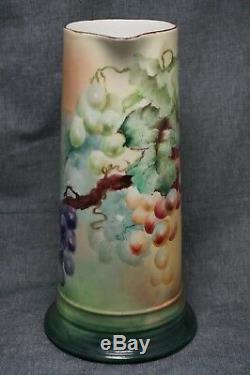Limoges J. P. Jean Pouyat HAND PAINTED GRAPES PITCHER Signed A. F. B. 11 1/2