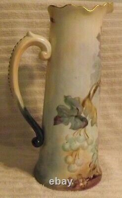 Limoges Jean Pouyat Hand Painted Grapes and Foliate Tankard Pitcher with 4 Match