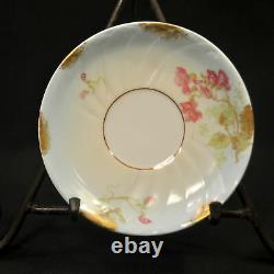 Limoges LS&S Cream Soup Cup & Saucer Set of 4 Hand Painted Floral Gold 1890-1925