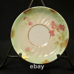 Limoges LS&S Cream Soup Cup & Saucer Set of 4 Hand Painted Floral Gold 1890-1925