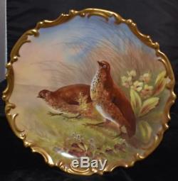 Limoges L R L Hand Painted Cabinet Plate Game Plate Pheasants s/ Muville