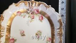 Limoges Ls&s Hand Painted Dessert Set, Platter & 11plates, Floral & Gold