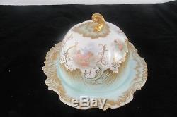 Limoges MR France Cheese Dome Hand Painted Victorian French Cherub Gold
