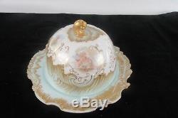 Limoges MR France Cheese Dome Hand Painted Victorian French Cherub Gold