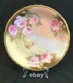 Limoges P&B Hand Painted Roses Gold Gilt Rim 12Plate Charger