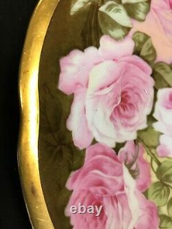 Limoges P&B Hand Painted Roses Gold Gilt Rim 12Plate Charger