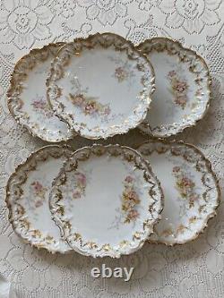 Limoges P & B Pink and White Floral & Gold 7 7/8 Inch Plates 1896-1914