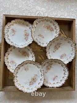 Limoges P & B Pink and White Floral & Gold 7 7/8 Inch Plates 1896-1914