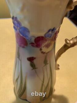Limoges Pickard China Antique Chocolate Pot Iris Hand Painted Signed Lindner