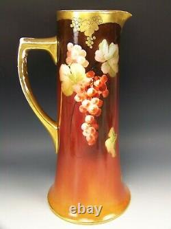Limoges Pickard Hand Painted Red Grapes 14 Tankard Artist Signed Gasper
