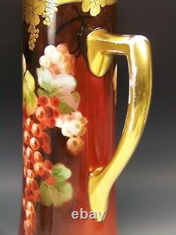 Limoges Pickard Hand Painted Red Grapes 14 Tankard Artist Signed Gasper