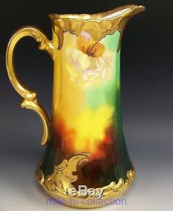 Limoges Pickard Hand Painted Roses Tall Pitcher Tankard Signed Challinor