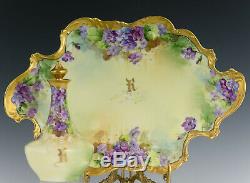 Limoges Pickard Hand Painted Violets Tray & Perfume Bottle Signed Reury