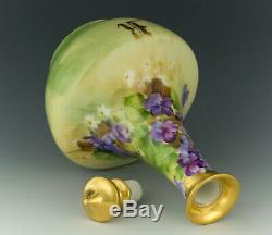 Limoges Pickard Hand Painted Violets Tray & Perfume Bottle Signed Reury