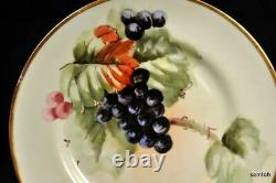 Limoges Plates Set of 4 Hand Painted Grapes withGold La Porcelaine 1905-1930's HTF