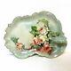 Limoges Porcelain Leaf Shaped Vanity Tray With Gold Rim And Hand Painted Roses