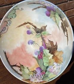 Limoges Punch Bowl Hand Painted Berries And Leaves 12