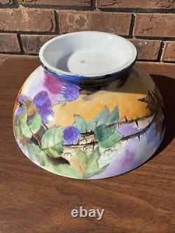 Limoges Punch Bowl Hand Painted Berries And Leaves 12