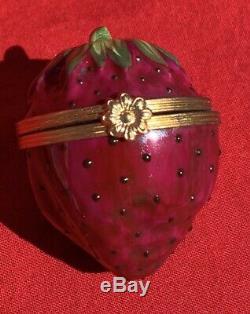 Limoges Raspberry Porcelain Hand Painted Trinket Box signed by Tiffany 2
