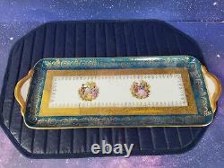 Limoges Rehausse Main Mint Or Blue Gold Giletes Limoges Cake Tray 15