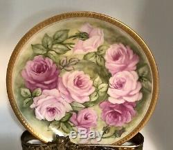 Limoges Roses Handpainted Gold Encrusted Guild Tea Cup And Saucer