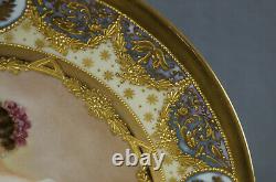 Limoges Royal Vienna Style Hand Painted Blue Luster & Raised Gold Portrait Plate