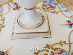 Limoges Square-base Teacup & Saucer Set Flowers Ribbons Bows Hand-painted Signed