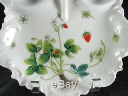 Limoges Strawberry Server, 10-3/4, set, tray, porcelain, France, hand painted