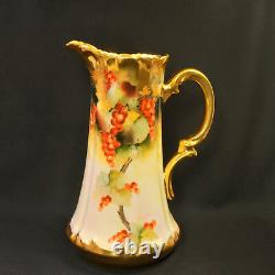 Limoges T&V 10+ Pitcher 1903-1905 Hand Painted Pickard LeRoy Gooseberris withGold