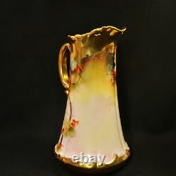 Limoges T&V 10+ Pitcher 1903-1905 Hand Painted Pickard LeRoy Gooseberris withGold