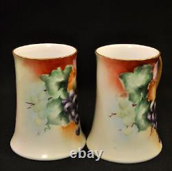 Limoges T&V 2 Tankard Mugs 1892-1907 Hand Painted Purple Wine Grapes Leaves Gold