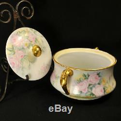 Limoges T&V Biscuit Jar 2 Handles Hand Painted by E. I. Shearer Roses withGold 1914