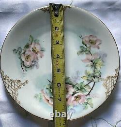 Limoges T&V Cabinet Plate Hand Painted Floral with Gold Lattice Scroll Signed