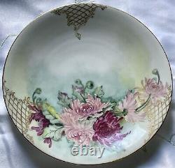 Limoges T&V Cabinet Plate Hand Painted Floral with Gold Lattice Scroll Signed